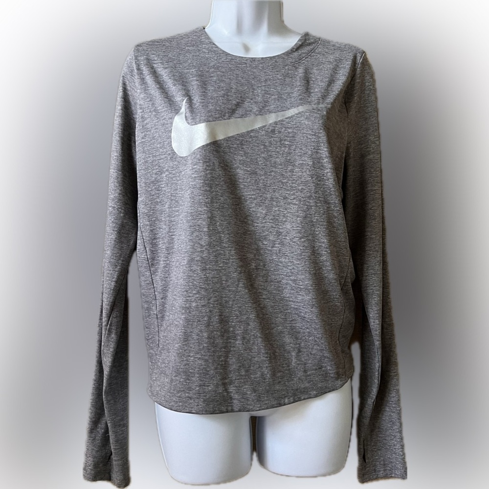 Nike dri-fit cropped long sleeved elastic back swoosh top gray M
